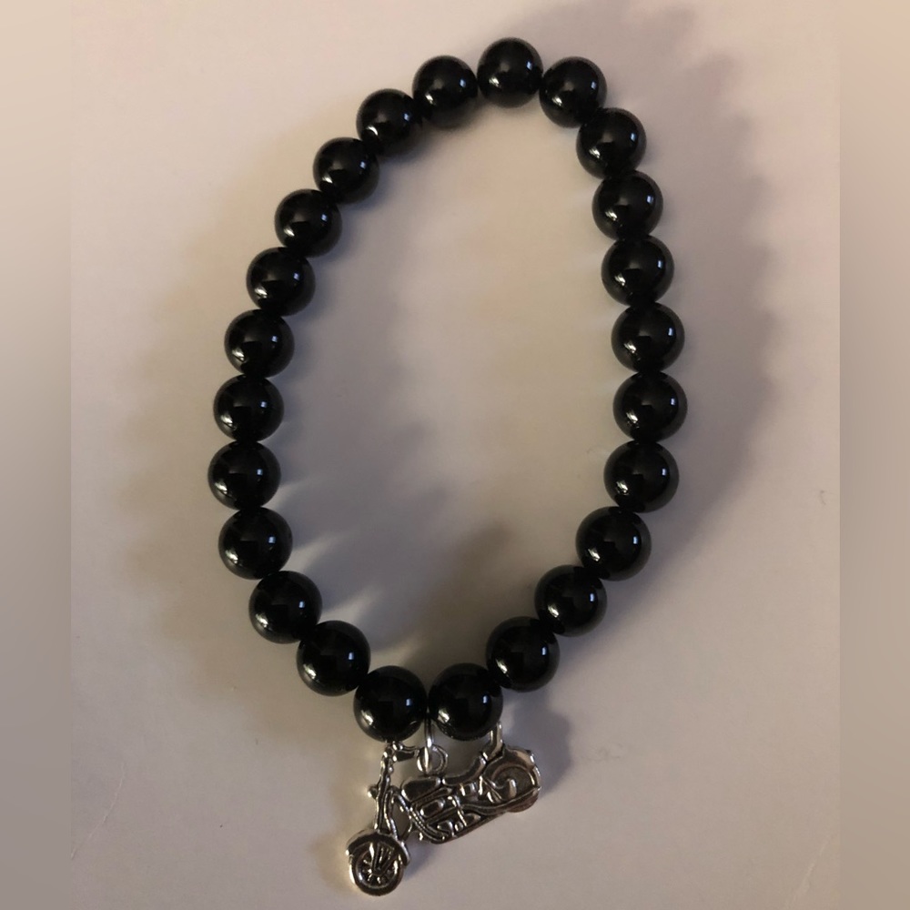 Motorcycle Black Onyx Stretch Bracelet